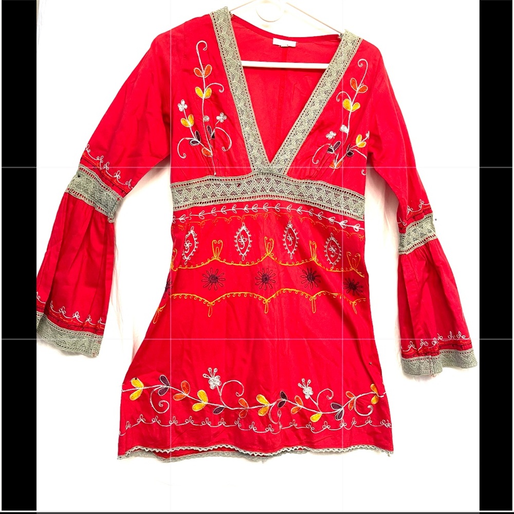 Debbie Katz embroidered red cover up size m fits like small